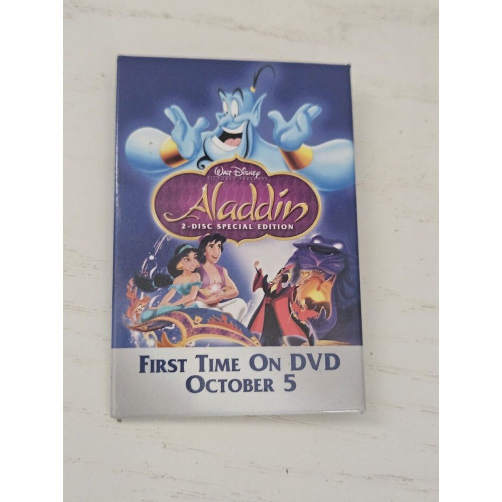 Vintage Aladdin Pin Back Promotional Video Store Promo Button Walt Disney